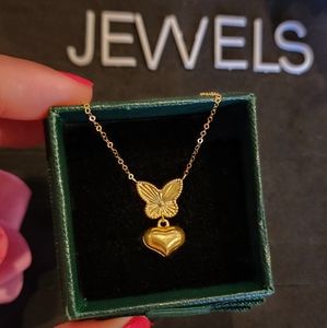 SOLD: 18K Real Saudi Gold Butterfly-Heart Centered Necklace